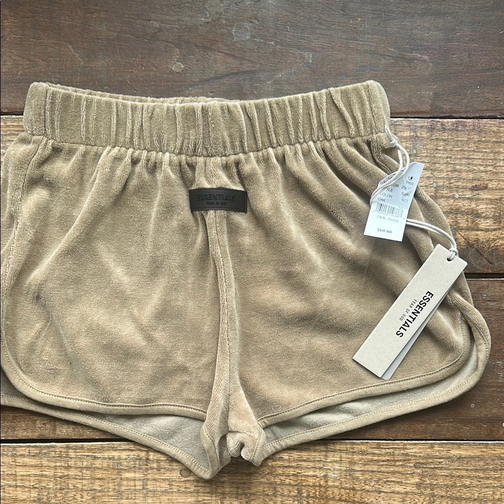 Essentials Tan Velour Shorts